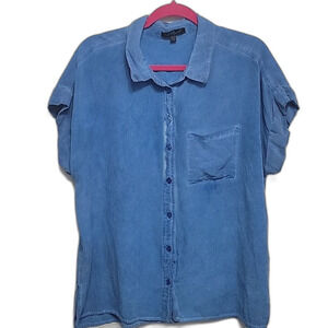 Velvet Heart Blue Button Front Short Sleeve Blouse Size XL Lightweight Rayon Top